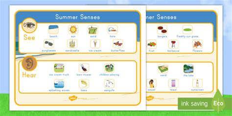 Summer Senses Word Mat Teacher Made