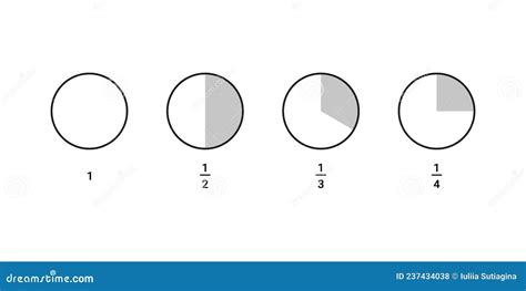 Circle Diagram Whole and with Part, Fraction Half, Third, Quarter. One ...