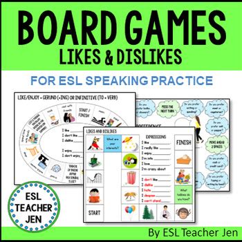 ESL ELL Likes And Dislikes Board Games For Newcomer Speaking Listening