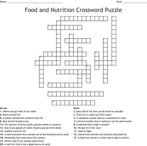 Nutrition Chapter Crossword Wordmint Nutrition Printable Puzzle