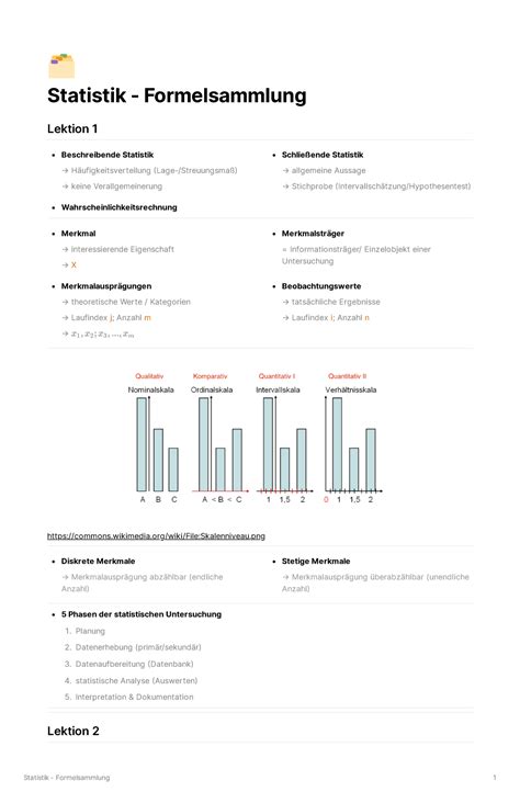 Statistik Formelsammlung L Statistik Formelsammlung Lektion