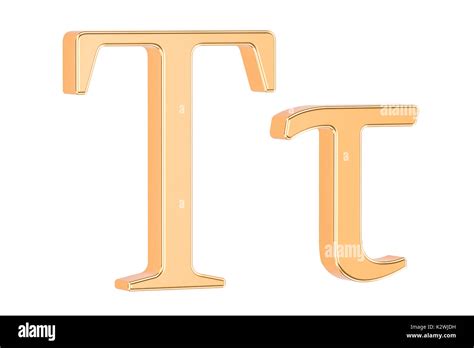 Golden Greek Letter Tau 3d Rendering Isolated On White Background