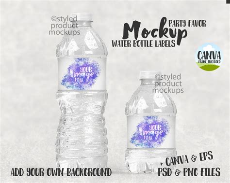 Party Favor Water Bottle Labels Large And Small Mockup Add Your Own Image And Background Canva