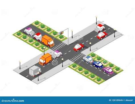 Crossroad Road Isometric Stock Vector Illustration Of Isometric