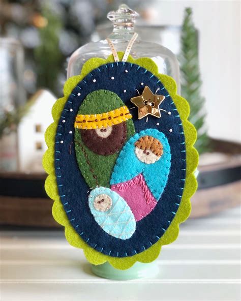 PDF PATTERN for Nativity Felt Christmas Ornament Embroidered Blue Green ...