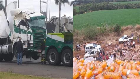 Candói Carreta carregada refrigerante tomba na BR 277