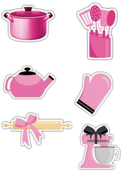 Pink Kitchen Utensils Stickers White Background