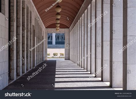 Brick Colonnade Illuminated By Daylight Stock Photo 2105246234