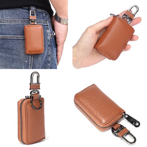 Womens Mens Genuine Leather Universal Key Fob Holder Bag Case For Car