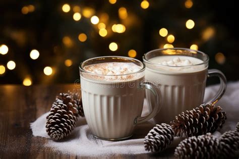Cozy Winter Scene With Knitted Mittens And A Steaming Cup Of Hot Cocoa