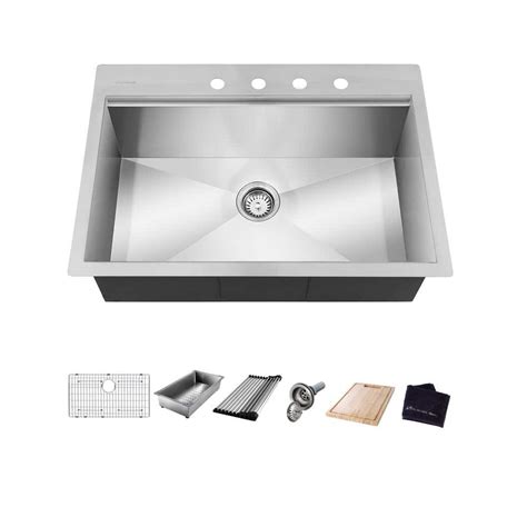 Glacier Bay Zero Radius 32 In Drop In Single Bowl 18 Gauge Stainless Steel Kitchen Sink With