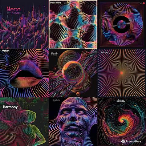 Neon Optical Art Style Album Covers Midjourney Prompt Promptbase