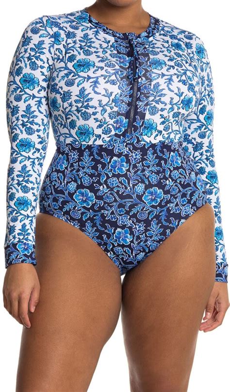 Tommy Bahama Woodblock Long Sleeve One Piece Swimsuit Shopstyle