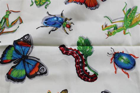 Vintage Cranston Fabric Large Print Insects Butterflies Beetles