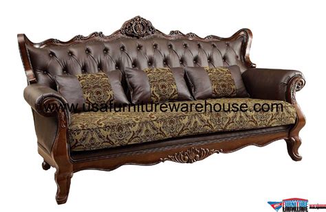 Kamilah Wood Trim Leather-Fabric Sofa CM6787-SF - USA Furniture Warehouse