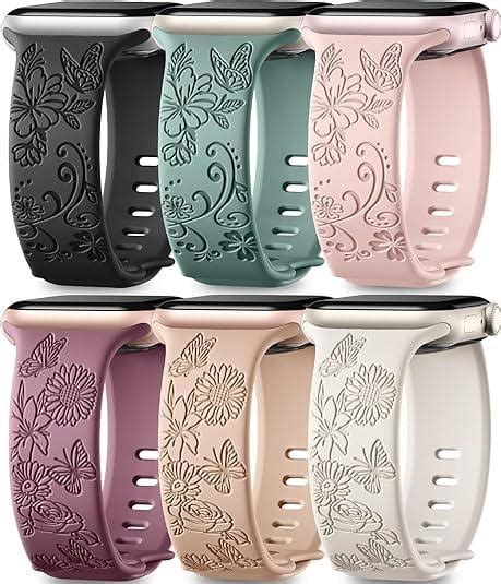 Ouwegaga For Apple Watch Bands 38mm 40mm 41mm 42mm 44mm 45mm 49mm For Women Engraved Floral