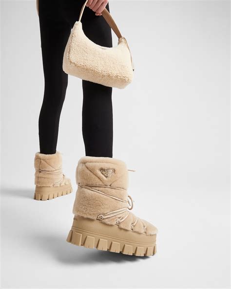 Ecru Shearling Apres Ski Boots Prada Zapatos De Moda Plataforma