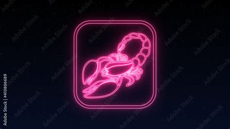 The Scorpio Zodiac Symbol Horoscope Sign In Neon Style On Night Star