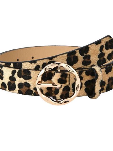 Womens Leopard Print Belt For Jeans PU Leather Belt With Alloy Buckle