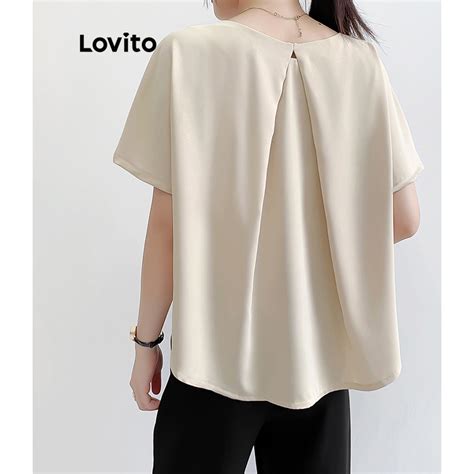 Lovito Casual Plain Pleated Blouse For Women LNE60140 Lovito Blus Lipit