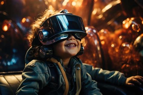 Premium Ai Image A Boy Wearing Vr Headset User Surreal World And