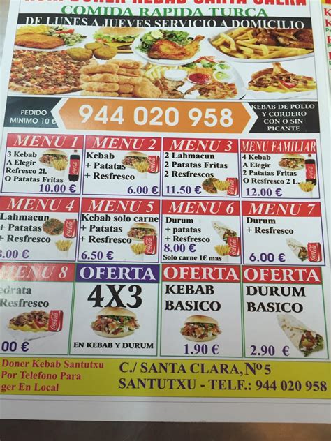 Menu At Doner Kebab Antxon Santa Clara Restaurant Bilbao Santa