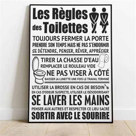 Poster Les règles des toilettes Affiche déco texte règlement