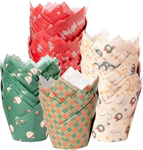 Katbite Christmas Tulip Cupcake Liners 200pcs Muffin Baking Cupcake Liners Holders