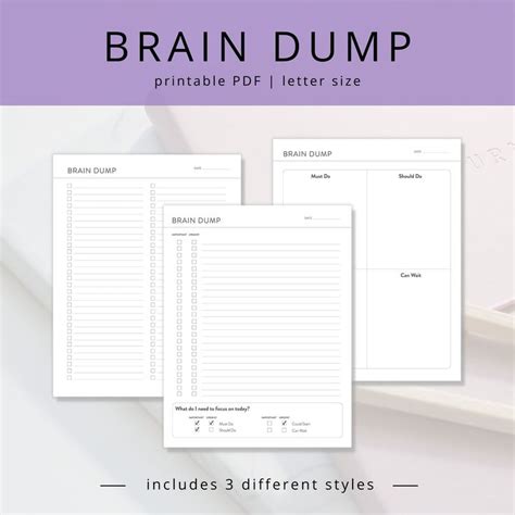 Minimalist Brain Dump Pdf Template With Eisenhower Matrix Worksheet