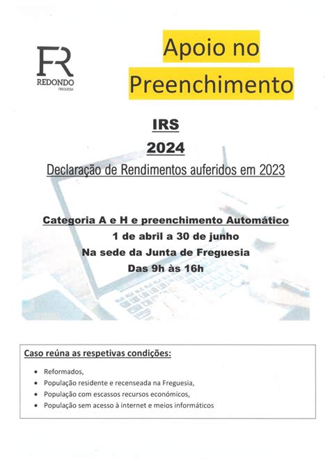 IRS Rendimentos Auferidos Em 2023 Junta De Freguesia De Redondo