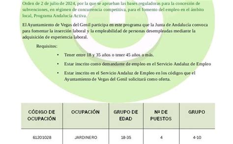 Programa Andalucía Activa 2024 Ayuntamiento de Vegas del Genil