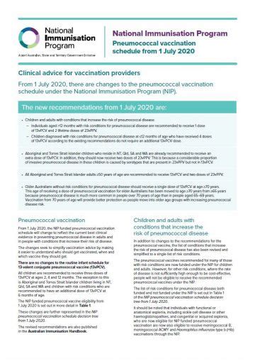 National Immunisation Program Pneumococcal Vaccination Schedule From