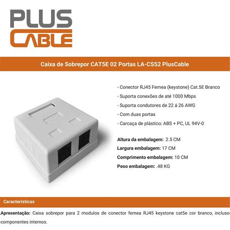 Caixa Sobrepor 2 Portas Conector Rede Fêmea RJ45 Keystone Cat5e Branco