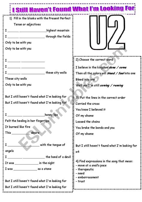 U I Still Havent Found What Im Looking For Esl Worksheet By Canarg