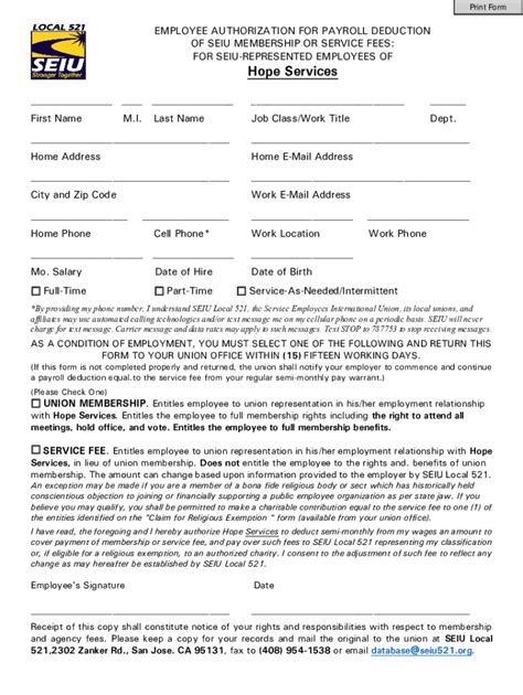 Fillable Online Classified SEIU Member Applicaiton Form Fax Email Print