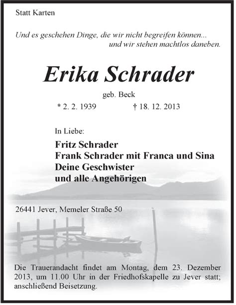 Traueranzeigen Von Erika Schrader Nordwest Trauer De