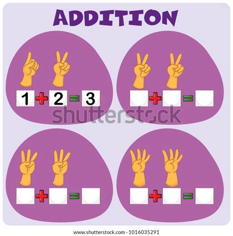 Addition Worksheet Hand Gestures Illustration Stock Vector Royalty