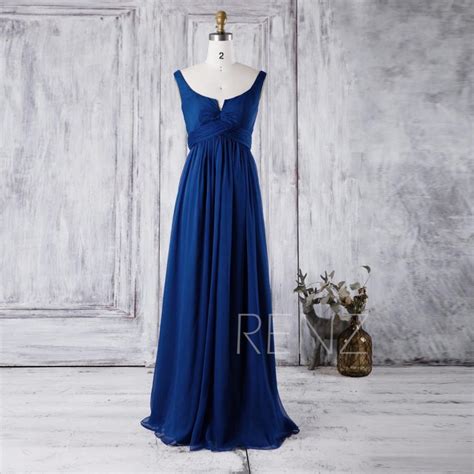 2016 Royal Blue Bridesmaid Dress Scoop Neck Chiffon Wedding Dress A