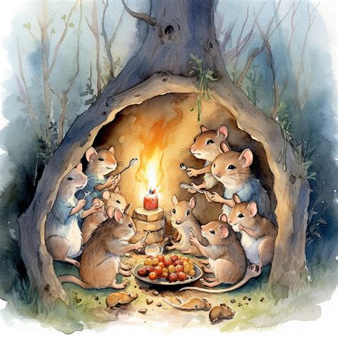 Burrow Banquet A Delightful Gathering Of Mice And Moles Digital Art