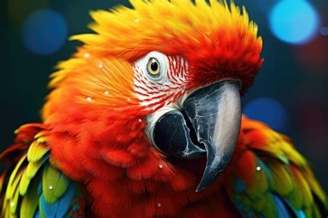 Premium AI Image | Close up of portrait colorful Parrot Macaw with beautiful feathers and wings ...