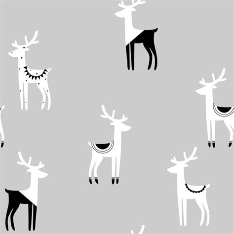 Christmas Seamless Pattern Black White Deer Stock Vector Royalty Free