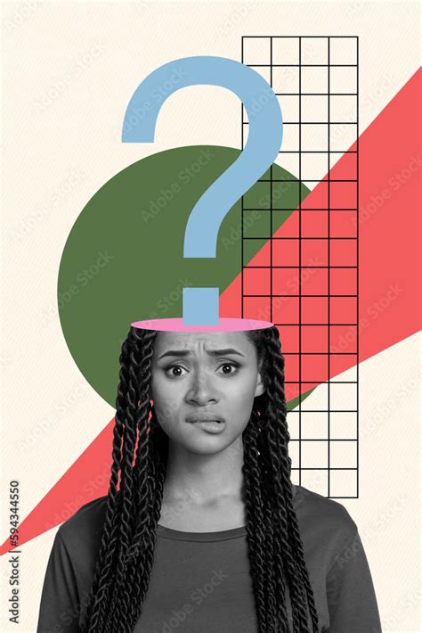 Vertical Collage Image Of Black White Effect Worried Girl Biting Lips