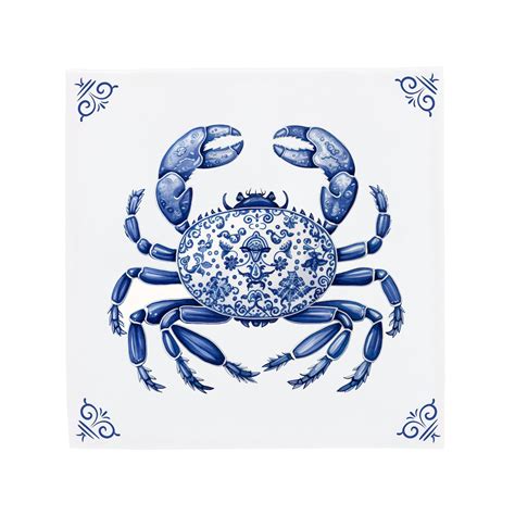 Delft Blue Ceramic Tile: Crabby Crab Modern Dutch Design, Handcrafted ...
