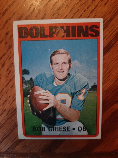 Vintage 1972 Topps Bob Griese 80 Football Card Hall Of Famer Miami