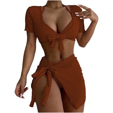 Ersazi Womens One Piece Swimsuits Four Piece Suit Bandage Solid Bikini