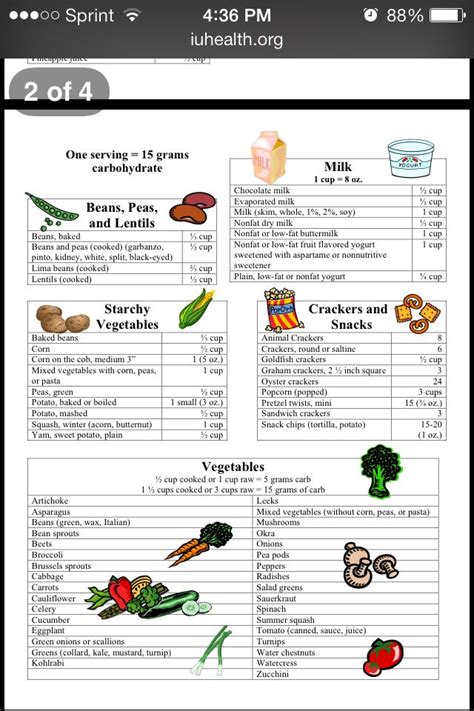 Printable Carbohydrate Food List Chart