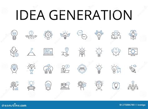 Idea Generation Line Icons Collection Brainstorming Session