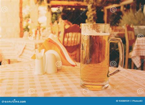 Mug Of Draft Beer On Restaurant Table Stock Image Image Of Beer