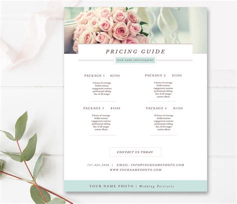 Photography Price Sheet Wedding Photography Pricing List Etsy