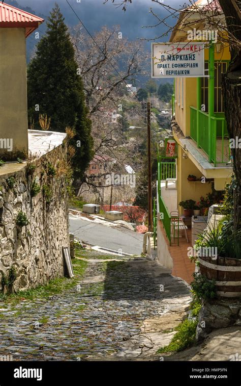 Romantic Alley With Flowers Mountain Village Of Troodos Mountains